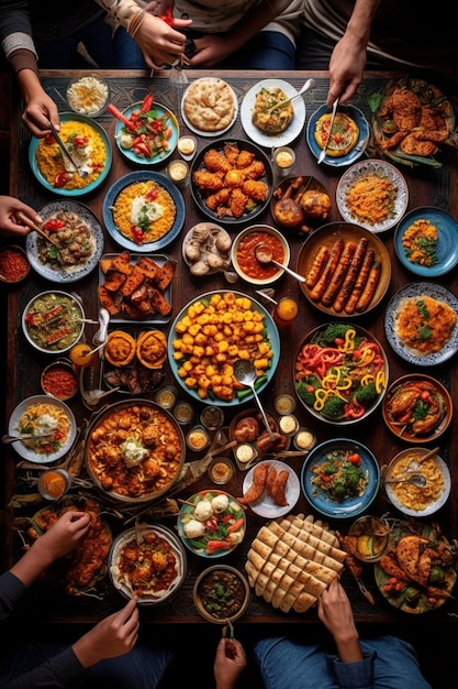 Photo an overhead shot of a traditional iftar spread