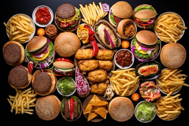 Overhead shot van een verscheidenheid aan fastfood