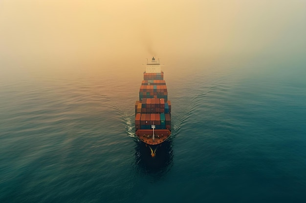 Overhead shot van vrachtschip met containers op zee voor importexport Concept Overhead shot vrachtschip Containers Sea Importexport