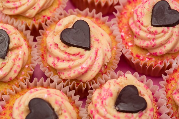 Overhead of valentines cupcakes