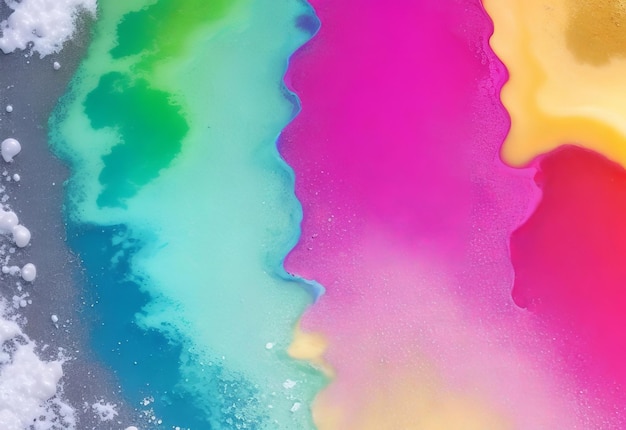 An overhead view of color bath bomb foam in wat