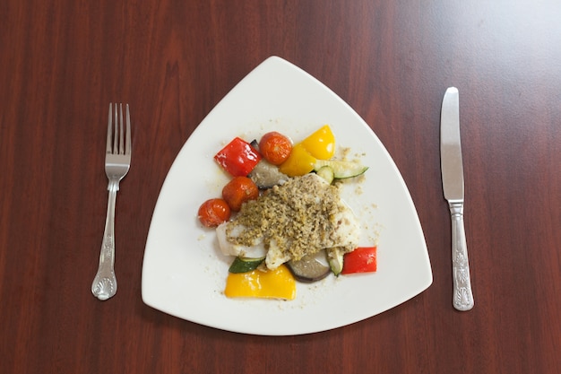 Overhead view of delicious fish dish