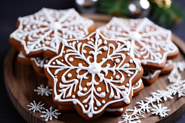 Overhead view of delicious gingerbread cookies arranged on a table for festive holiday celebration