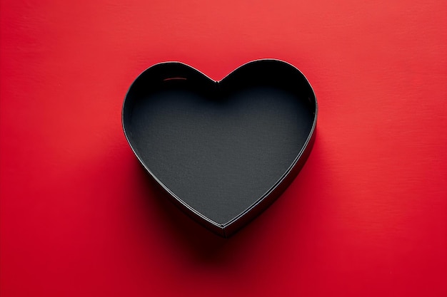 Overhead view of an empty heart shaped box valentines day gift box