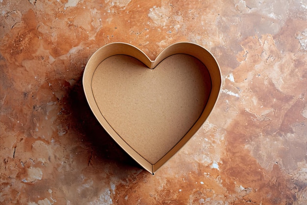 Foto vista dall'alto di una scatola vuota a forma di cuore per il regalo di san valentino