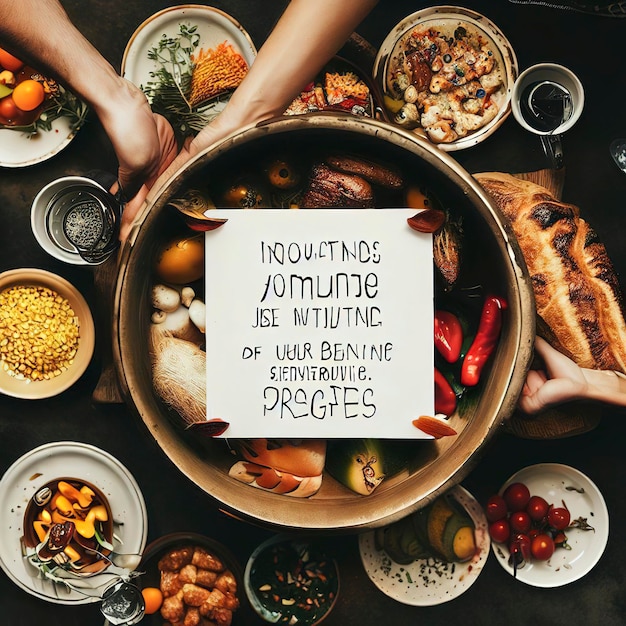 Overhead view of food served in bowl on table