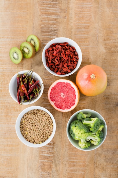 Overhead view of fruits and vegetable