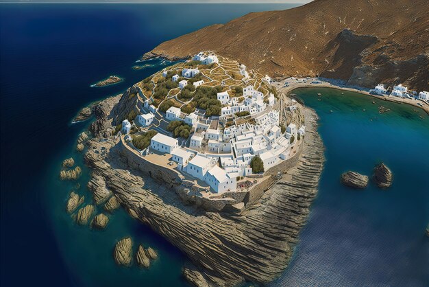 Photo overhead view of the greek island of kamares sifnos