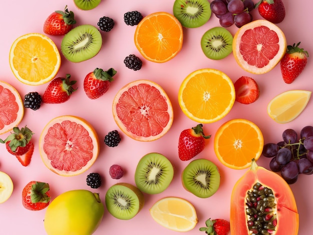 overhead view of mixed fruits colorful and healthy