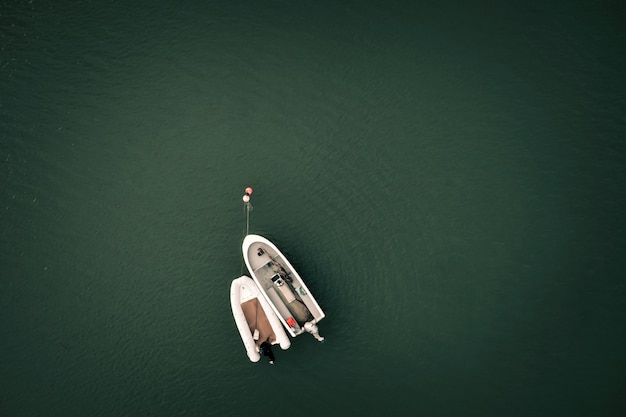 Overhead view of motorboats