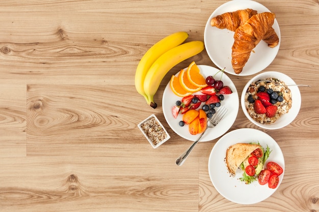 사진 건강 한 아침 식사 재료의 오버 헤드보기