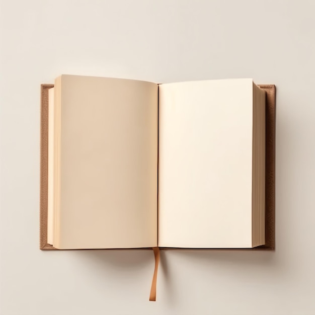 写真 空の白いページを持つオープンブックの上から見たカタログ雑誌のためのノートブック構成