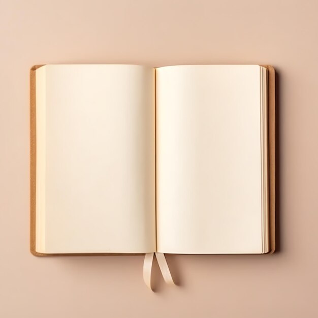 Overhead view of open book with empty blank white pages Notebook composition for catalog magazines