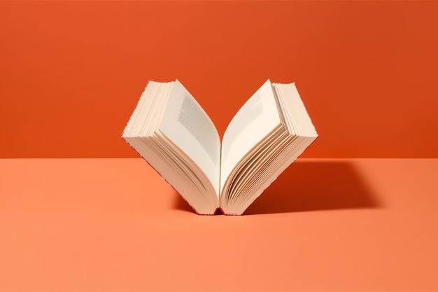 Overhead view of open book with empty blank white pages Notebook composition for catalog magazines