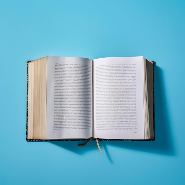 Photo overhead view of open book with empty blank white pages notebook composition for catalog magazines