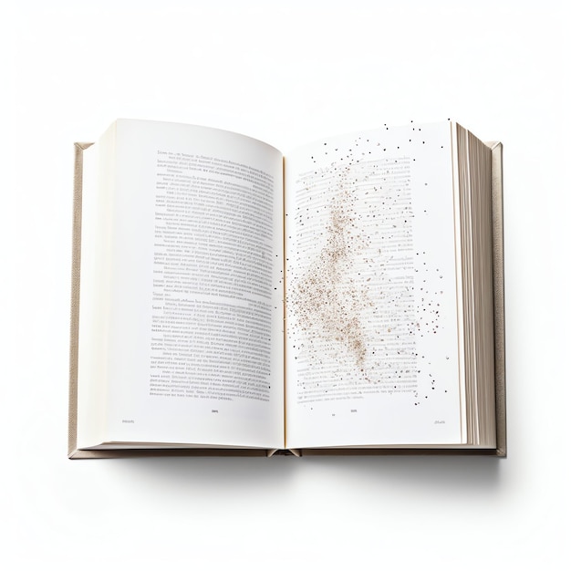 空の空白の白いページを持つ開いた本の俯瞰図カタログ雑誌のノート構成