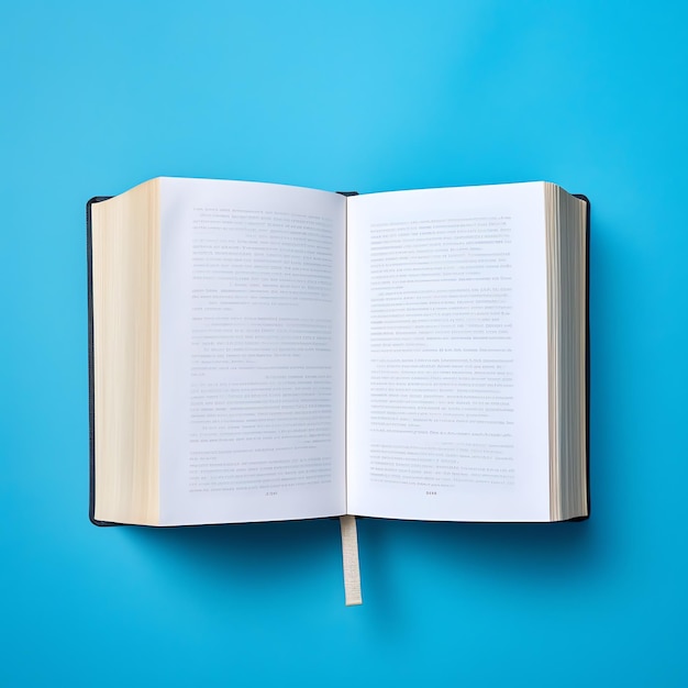 Overhead view of open book with empty blank white pages Notebook composition for catalog magazines