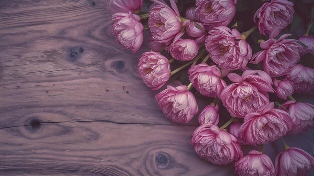 Photo an overhead view of pink limonium flowers on wooden textured surface