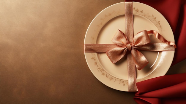 Overhead view of a plate with a wrapped gift