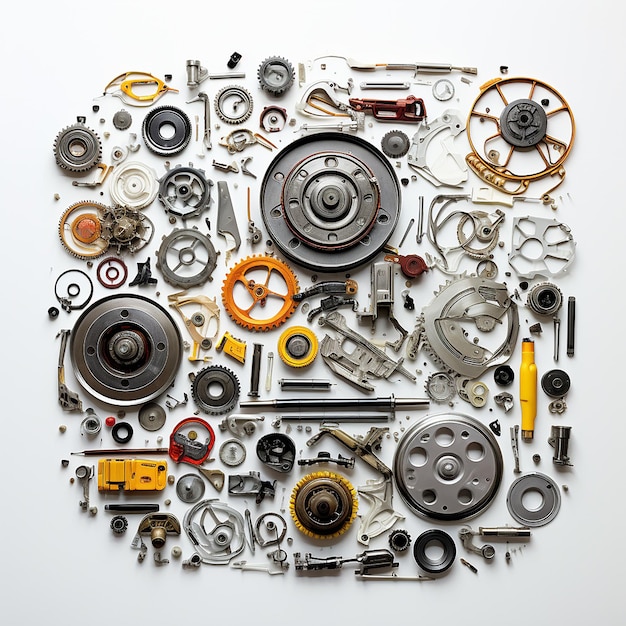 overhead view of a puzzle composed of car parts