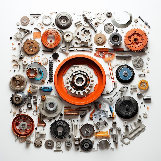 overhead view of a puzzle composed of car parts