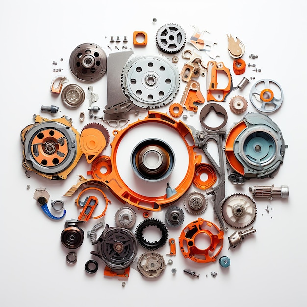 overhead view of a puzzle composed of car parts