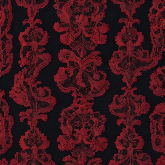 Overhead view of red lace and black fabric