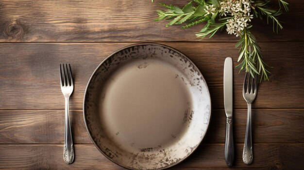 Overhead view of rustic place setting