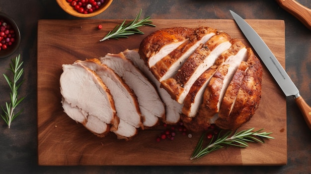 overhead view of sliced roast pork Top down view