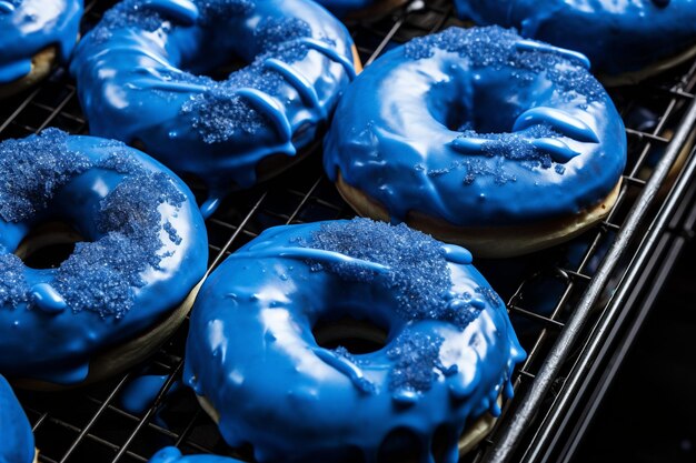 Overhead view of tasty blue donuts