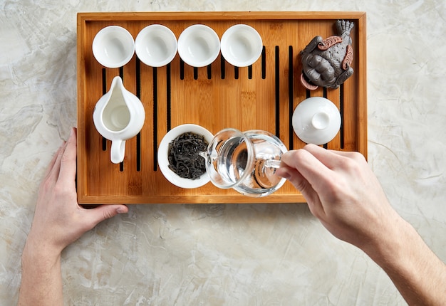 Overhead view of tea ceremony