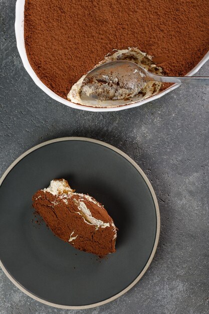 Overhead view of tiramisu cake