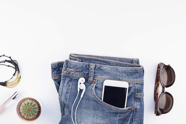 Overhead view of woman casual outfit