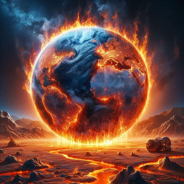 Overheating planet earth global warming concept