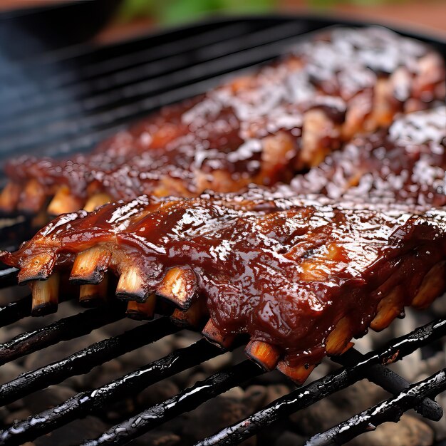 Foto overheerlijke bbq-ribben op de grill