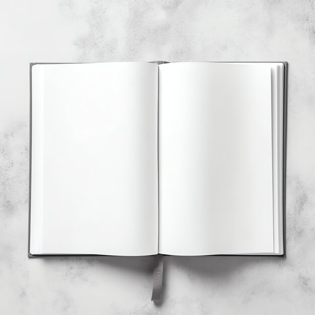 Foto overhoogbeeld van een open boek met lege blanke bladzijden notitieboekcompositie voor catalogustijdschriften