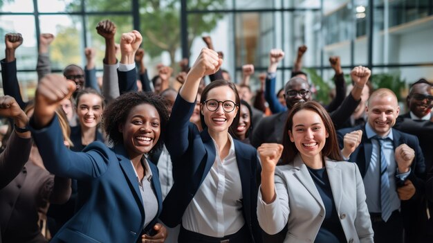 overjoyed young diverse employees workers show thumb up recommend good quality company service