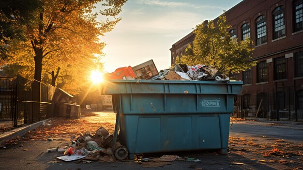 Foto overladen vuilnisbakken en plastic zakken in de buurt van huizen