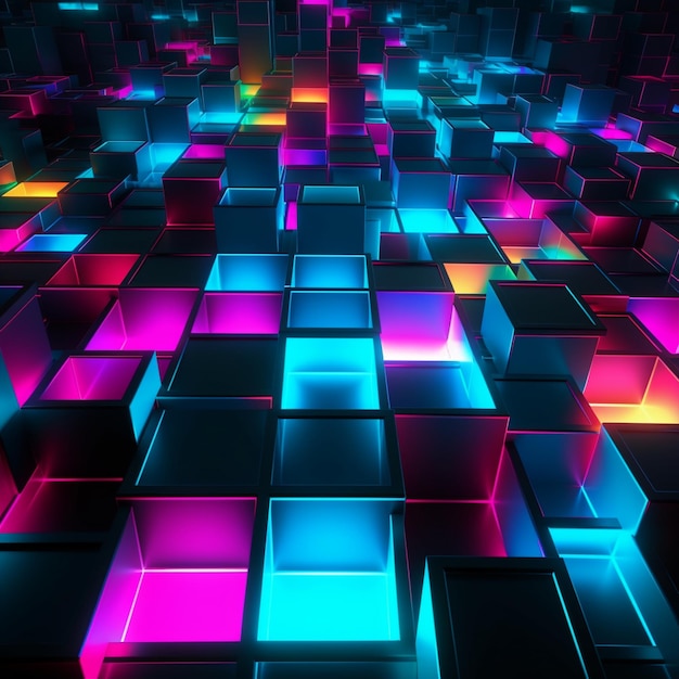 Overlapping Neon Squares Abstract Wallpaper