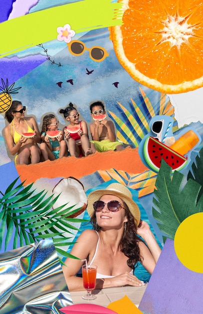 Photo overloaded collage with summertime essentials and people