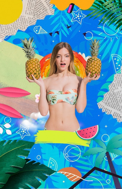 Overloaded collage with summertime essentials and people