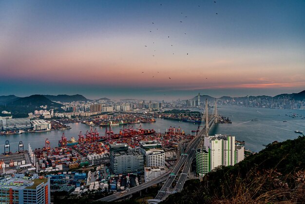 Photo overlooking the stonecutters bridge and the kwai tsing container terminal