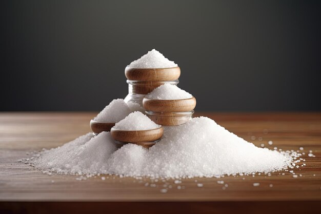 Foto overmatige zoutinname, vertegenwoordigd door de stapel zout van de zoutvaatje