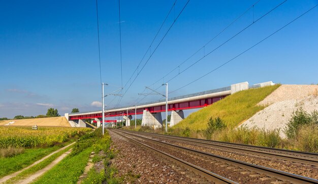 Overpass of new hispeed railway lgv est near strasbourg france