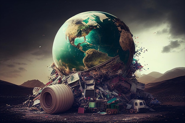 Photo overproduction the earth suffers from a huge amount of unnecessary goods garbage and other junk