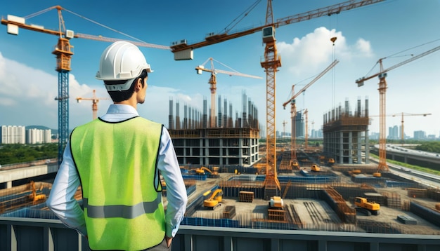 Overseeing Construction Site with Cranes