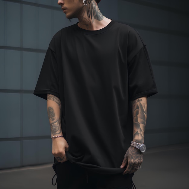 Oversized T-shirt basis zwarte details geen mensen