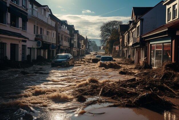Foto overstromingen in de stad destructief element