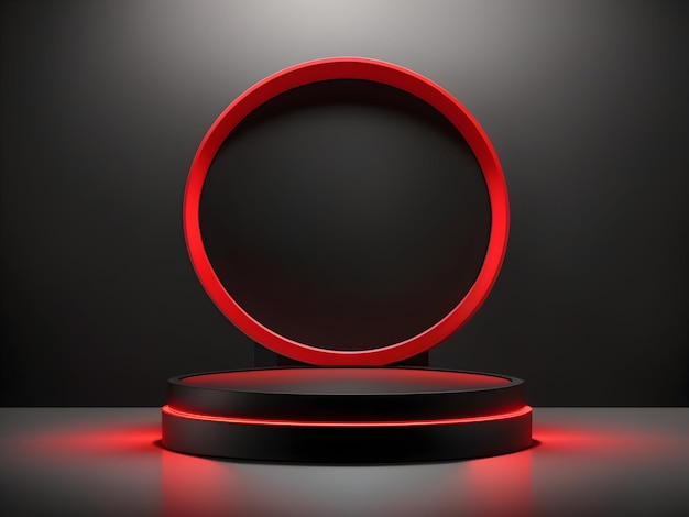 Overtuigend rood licht rond podium MockUp ontwerp op zwarte achtergrond