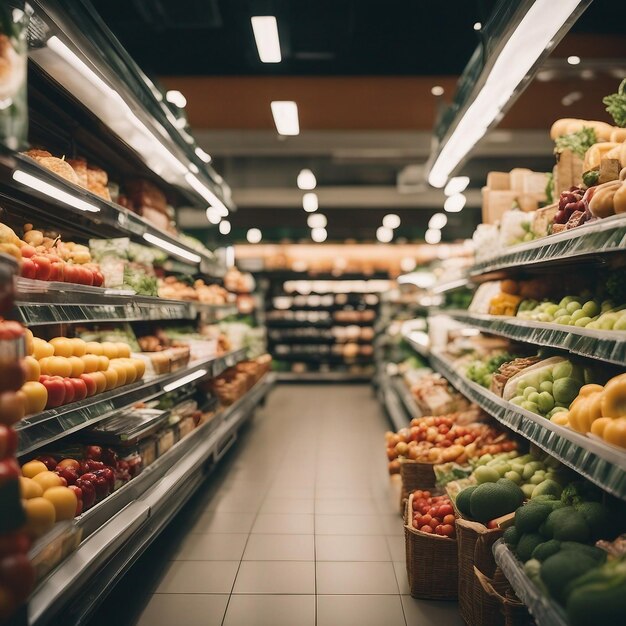 Overvloed aan gezonde voedingskeuzes in de gang van de supermarkt gegenereerd door AI